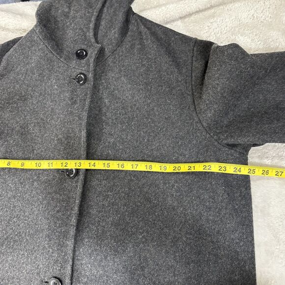 Eddie Bauer Long Hooded Winter Coat Womens XL Tall Charcoal Gray Wool button up - Picture 9 of 11